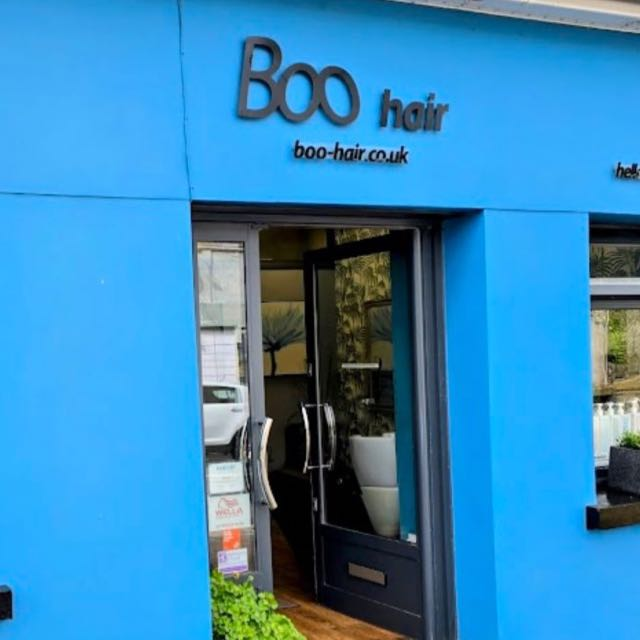 The turquoise exterior of Boo Hair in Laleston